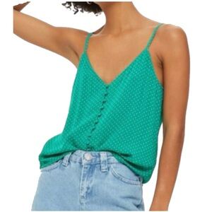 NWT Topshop Button Front Pindot Camisole Green size 4